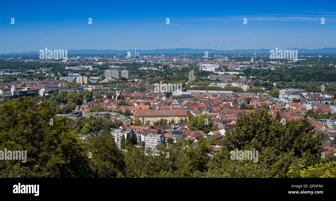 Panoramic view of Durbach and Karlsruhe from Turmberg. Baden Wuerttemberg, Germany, Europe Stock Photo