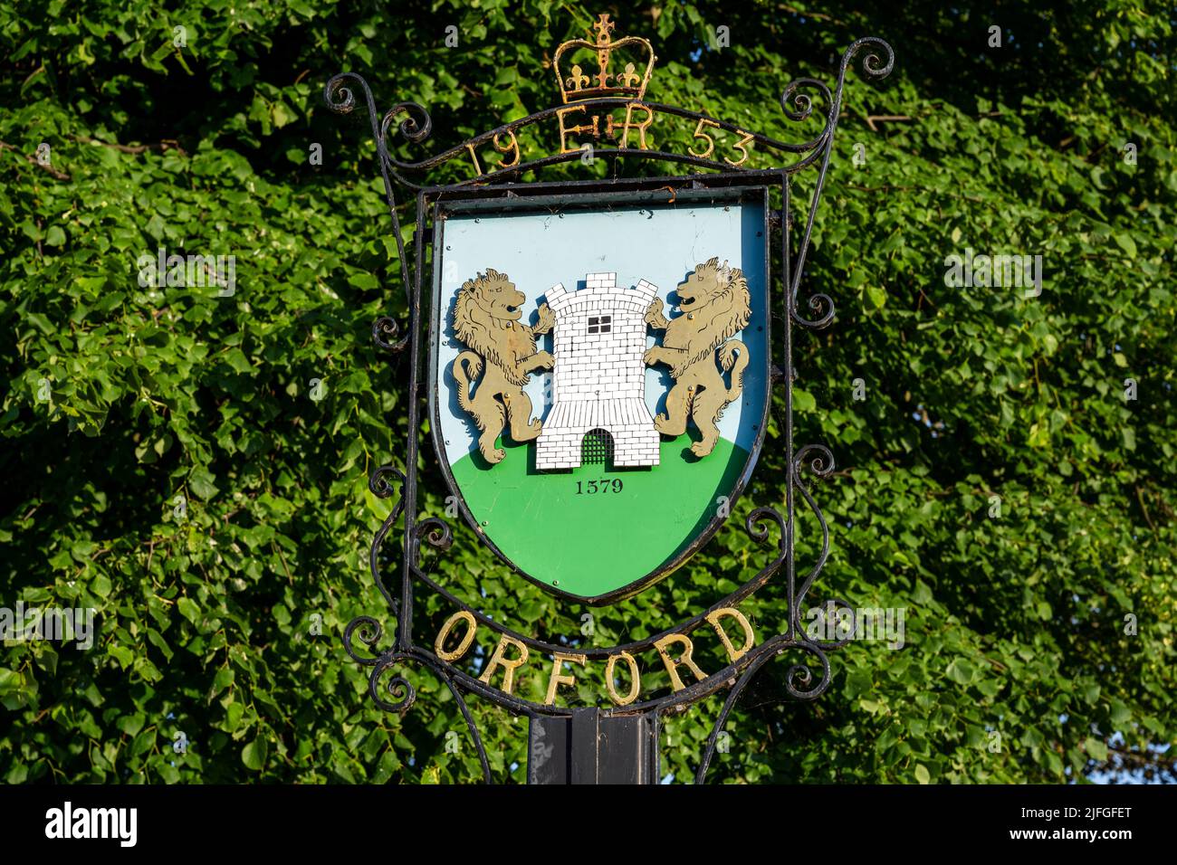 Orford village sign Suffolk England Stock Photo