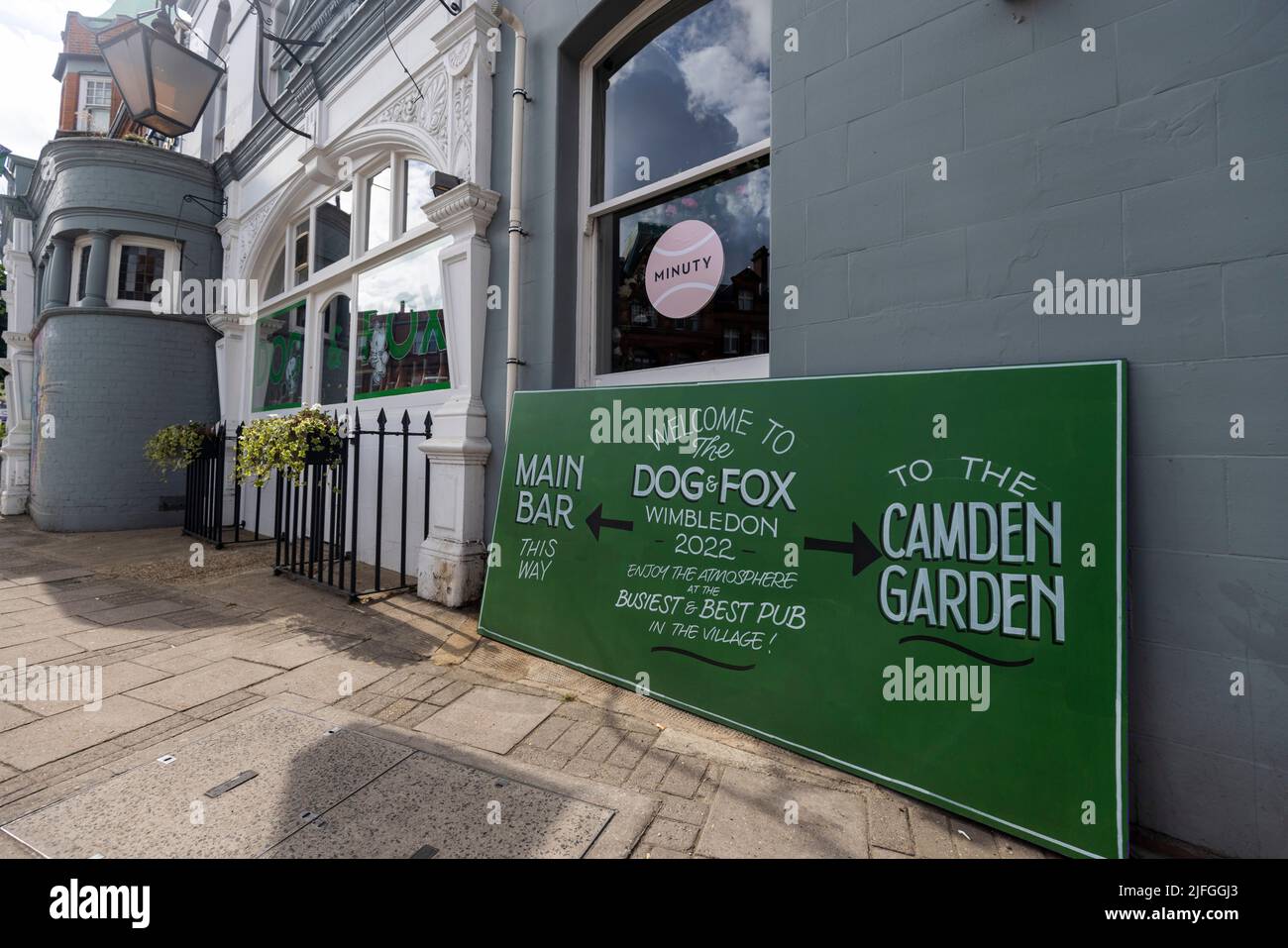 General view of Wimbledon themed shop fronts at Wimbledon Village