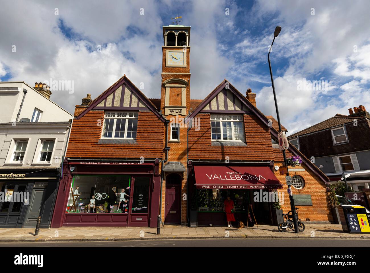 General view of Wimbledon themed shop fronts at Wimbledon Village