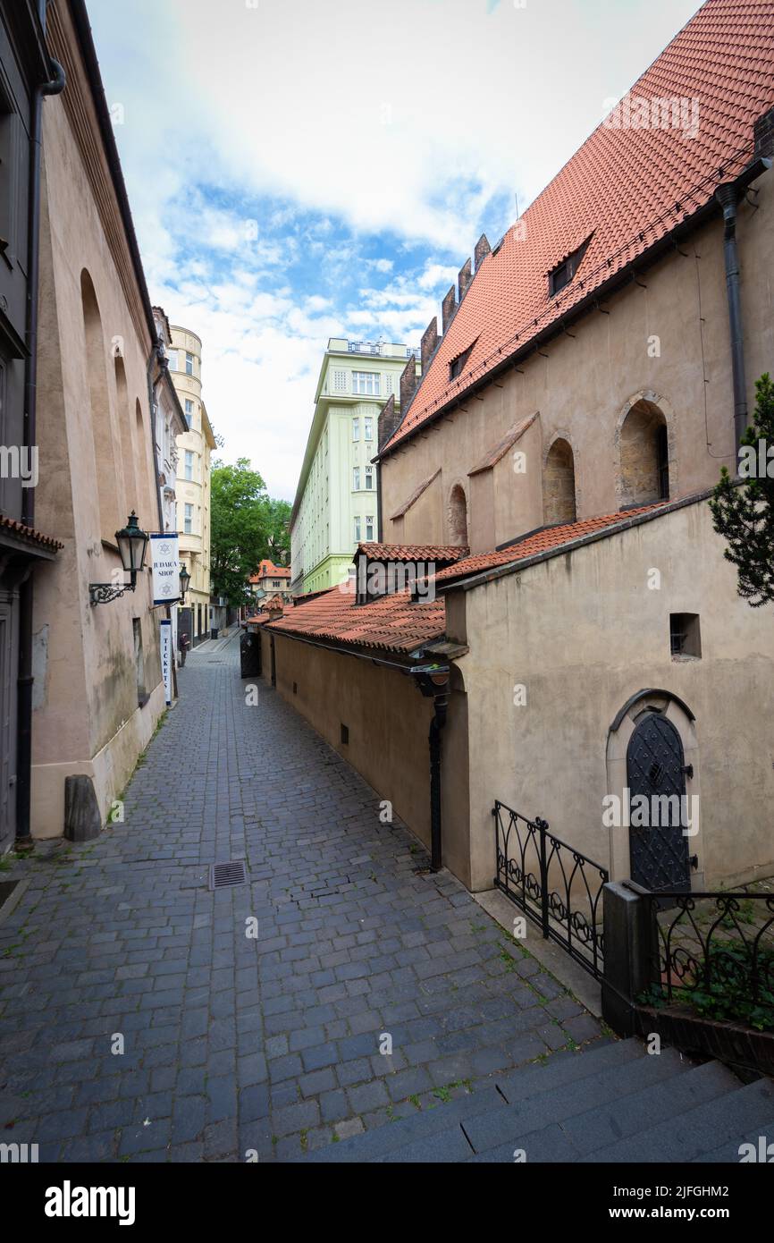 24-05-2022. prague-Czech Republic. Old New Synagogue also called the Altneuschul And the street next to it. In the Jewish Quarter of Prague against a Stock Photo