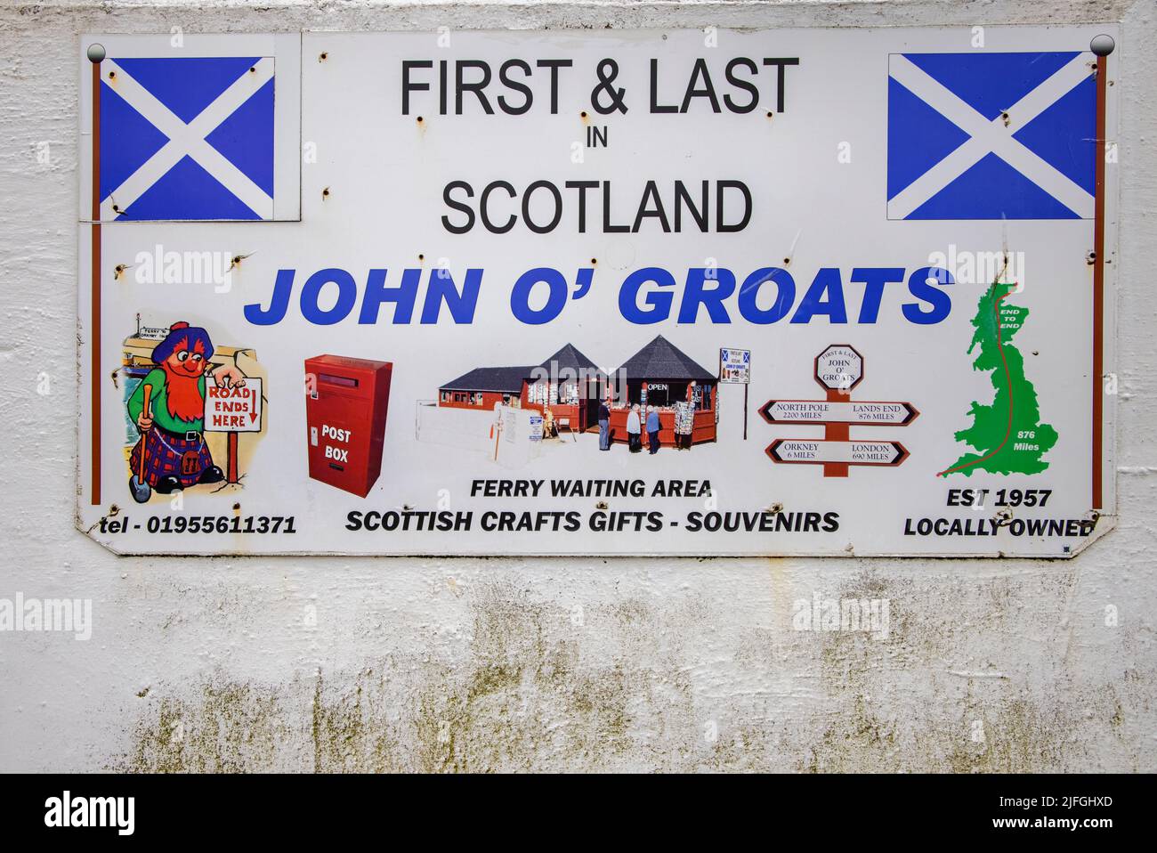 signs at john o'groats on the north coast of scotland Stock Photo