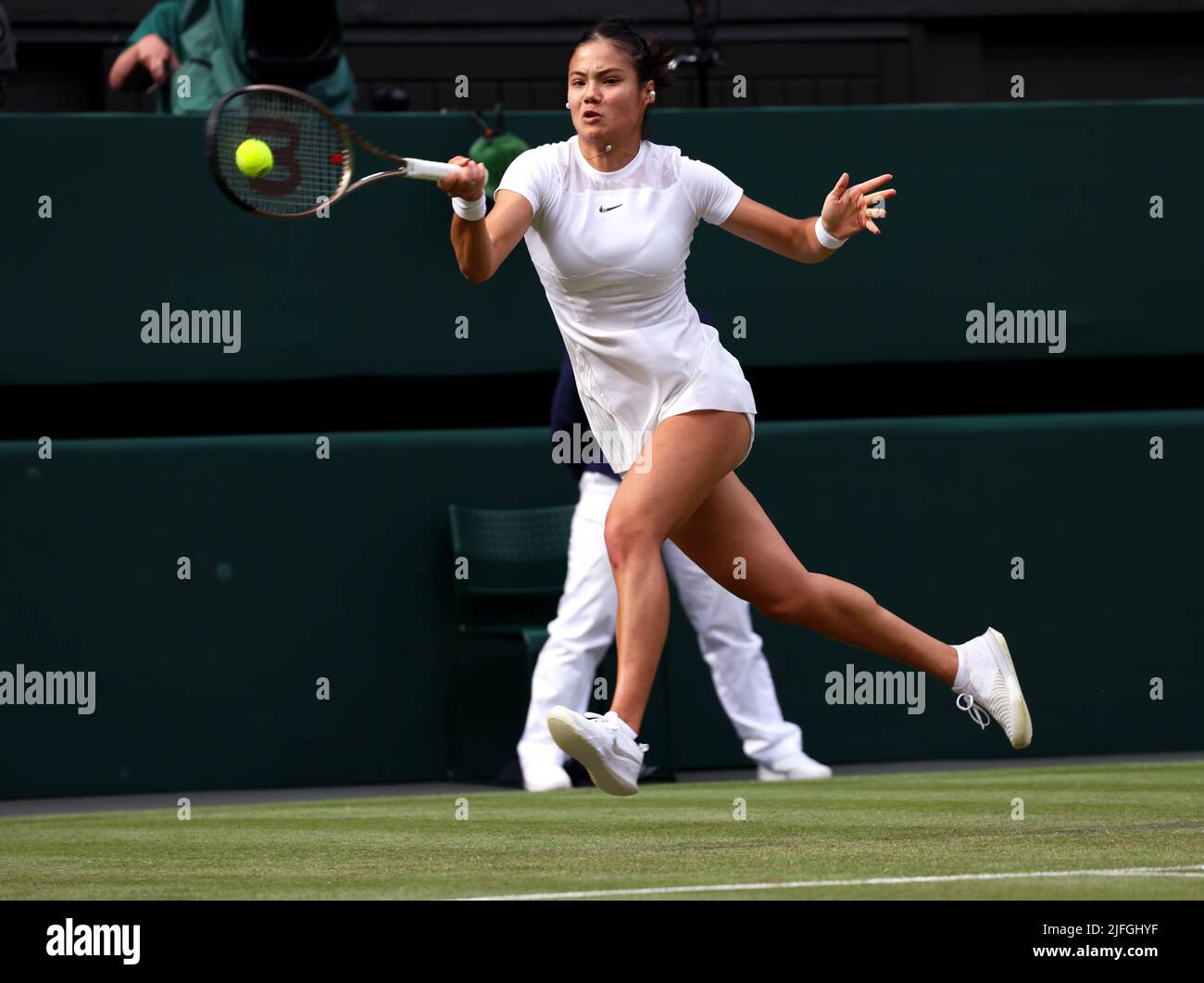 29 June 2022, All England Lawn Tennis Club, Wimbledon, London, United  Kingdom. Emma Raducanu of Great Britain during her second round match  against Caroline Garcia of France. Garcia won the match to