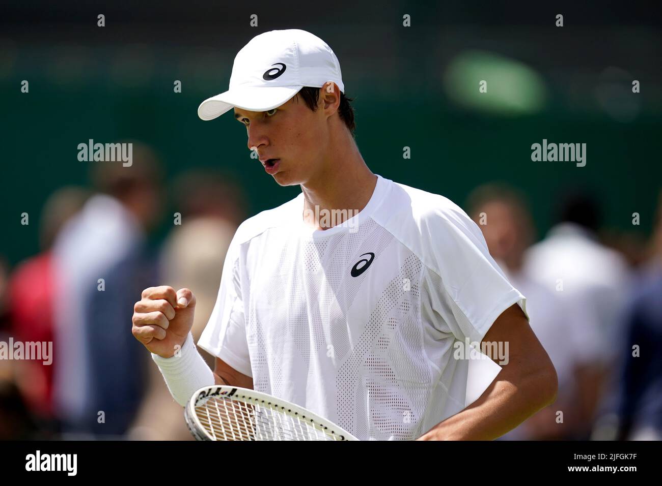 Gabriel Debru in action during his Boys Singles first round match against Louis Bowden during day seven of the 2022 Wimbledon Championships at the All England Lawn Tennis and Croquet Club, Wimbledon. Picture date: Sunday July 3, 2022. Stock Photo