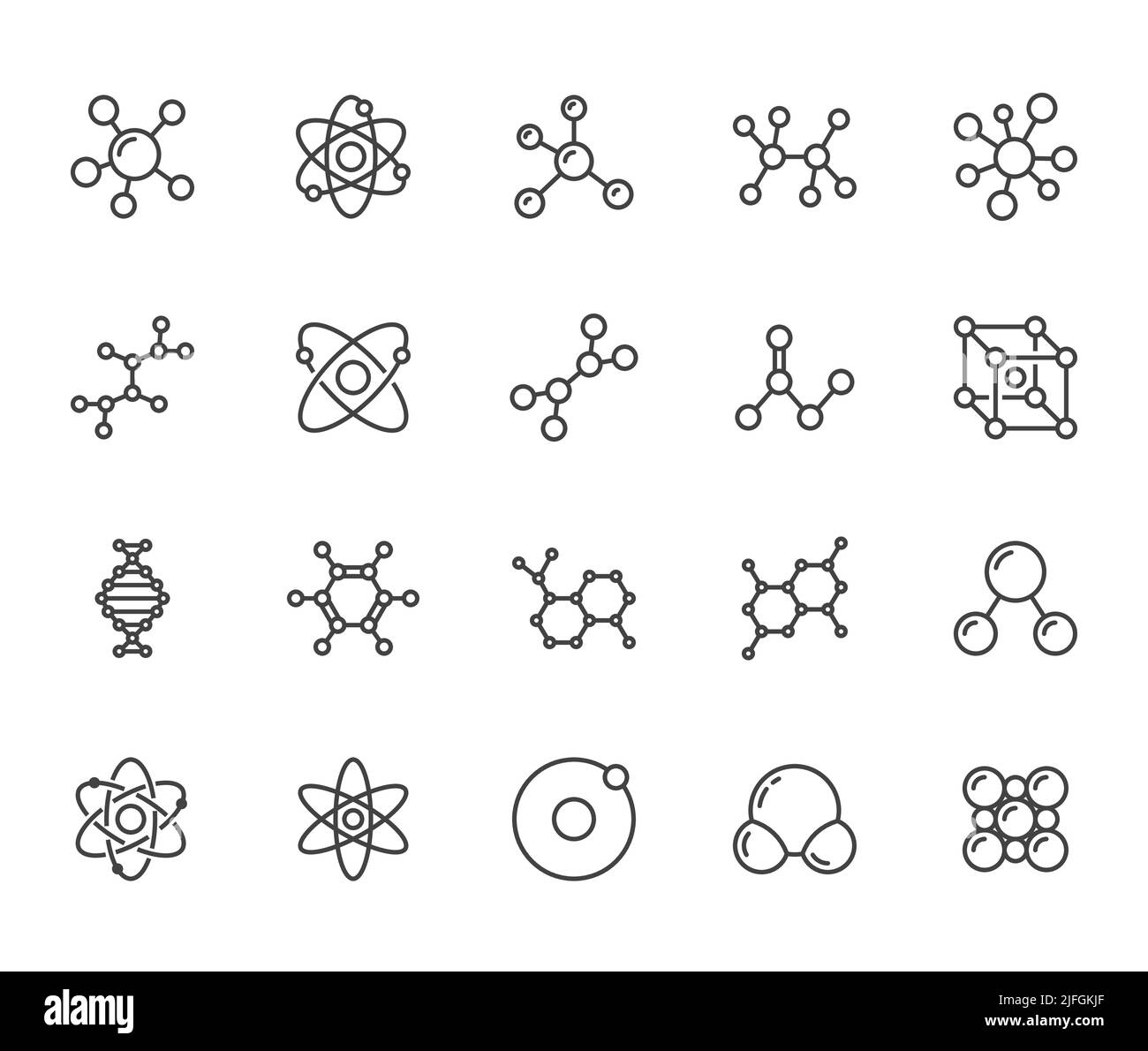 Molecule Flat Line Icons Set. Chemistry Science, Molecular Structure ...