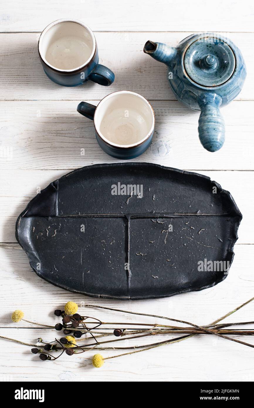 pottery set of dishes for tea ceremony Stock Photo Alamy