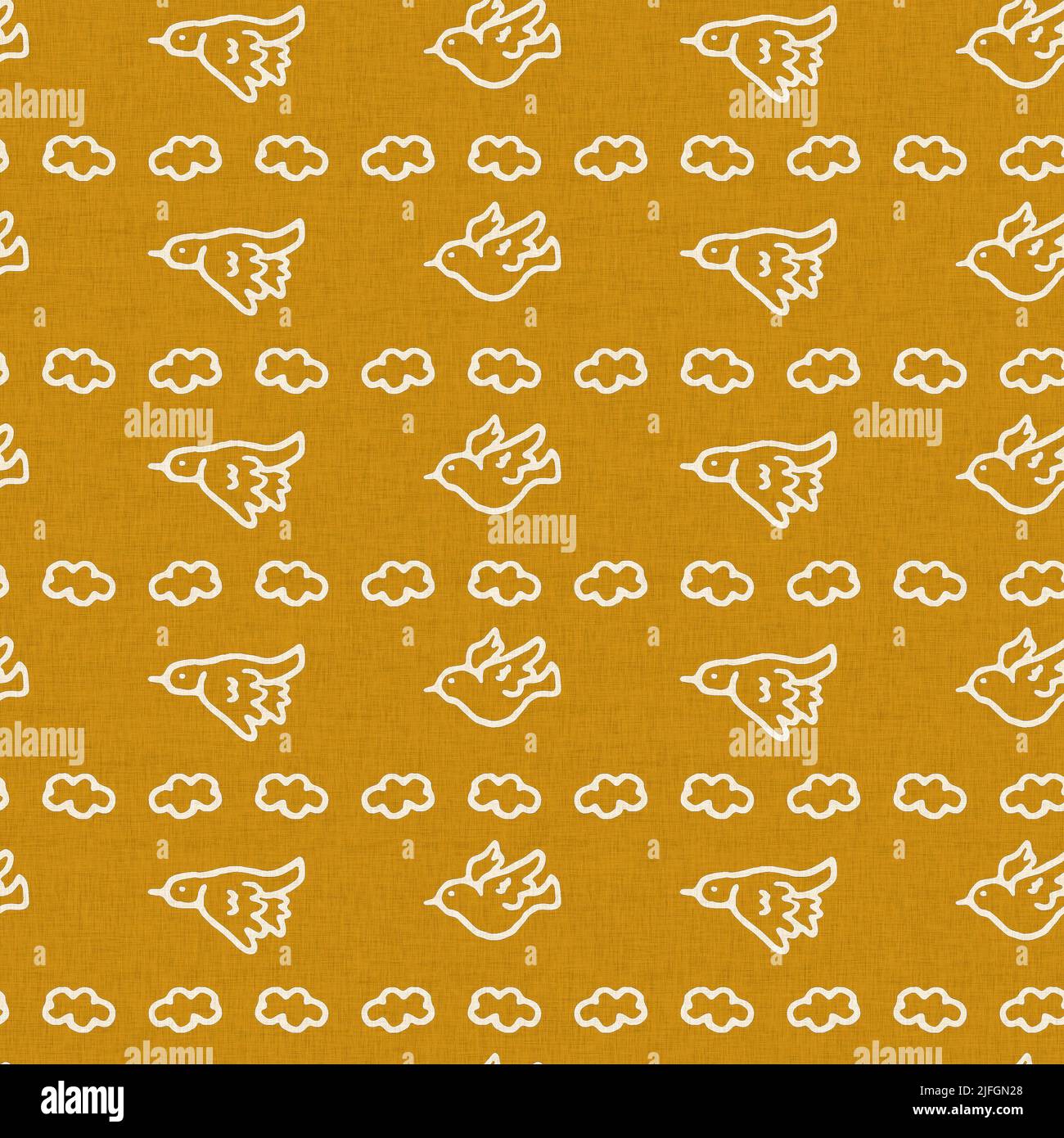 Gender neutral bird in sky seamless raster background. Simple whimsical ...