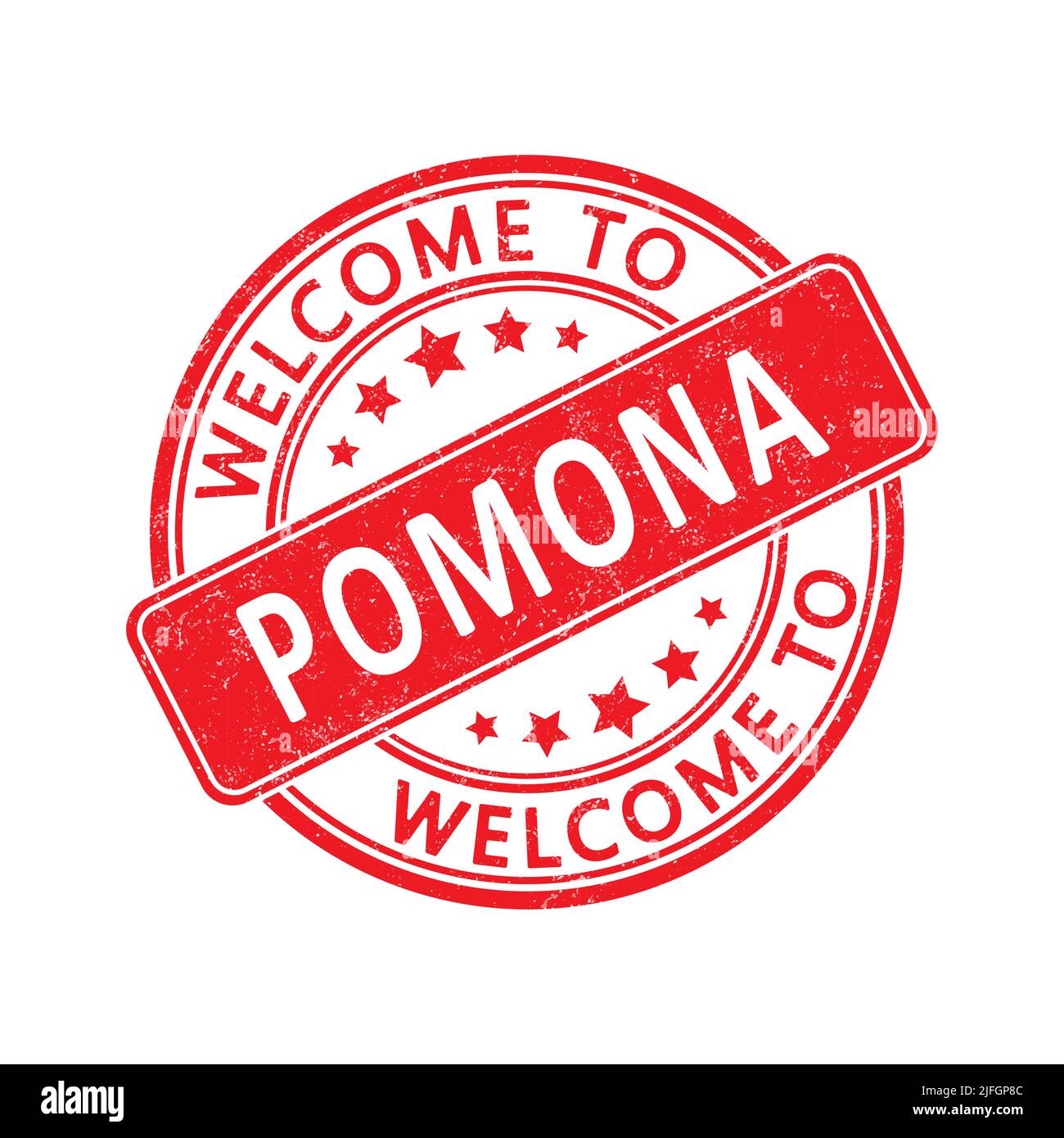 Welcome to Pomona. Impression of a round stamp with a scuff. Flat style Stock Vector