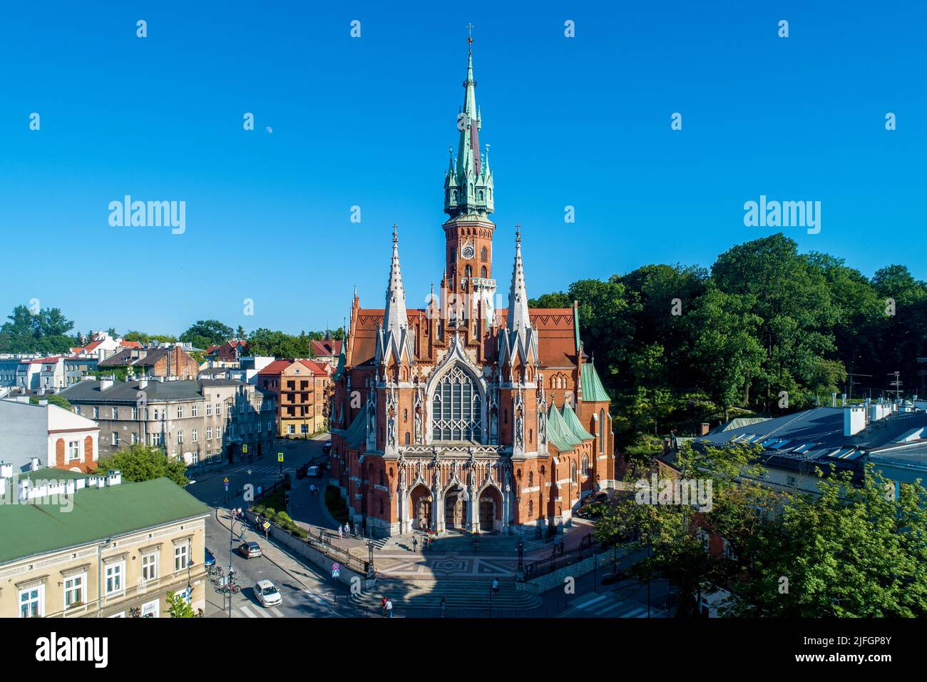 Krakow, Poland. Church Saint Joseph - a historic Roman Catholic church in Gothic Revival (neo-Gothic) style at the Podgorski Square in Podgorze distri Stock Photo