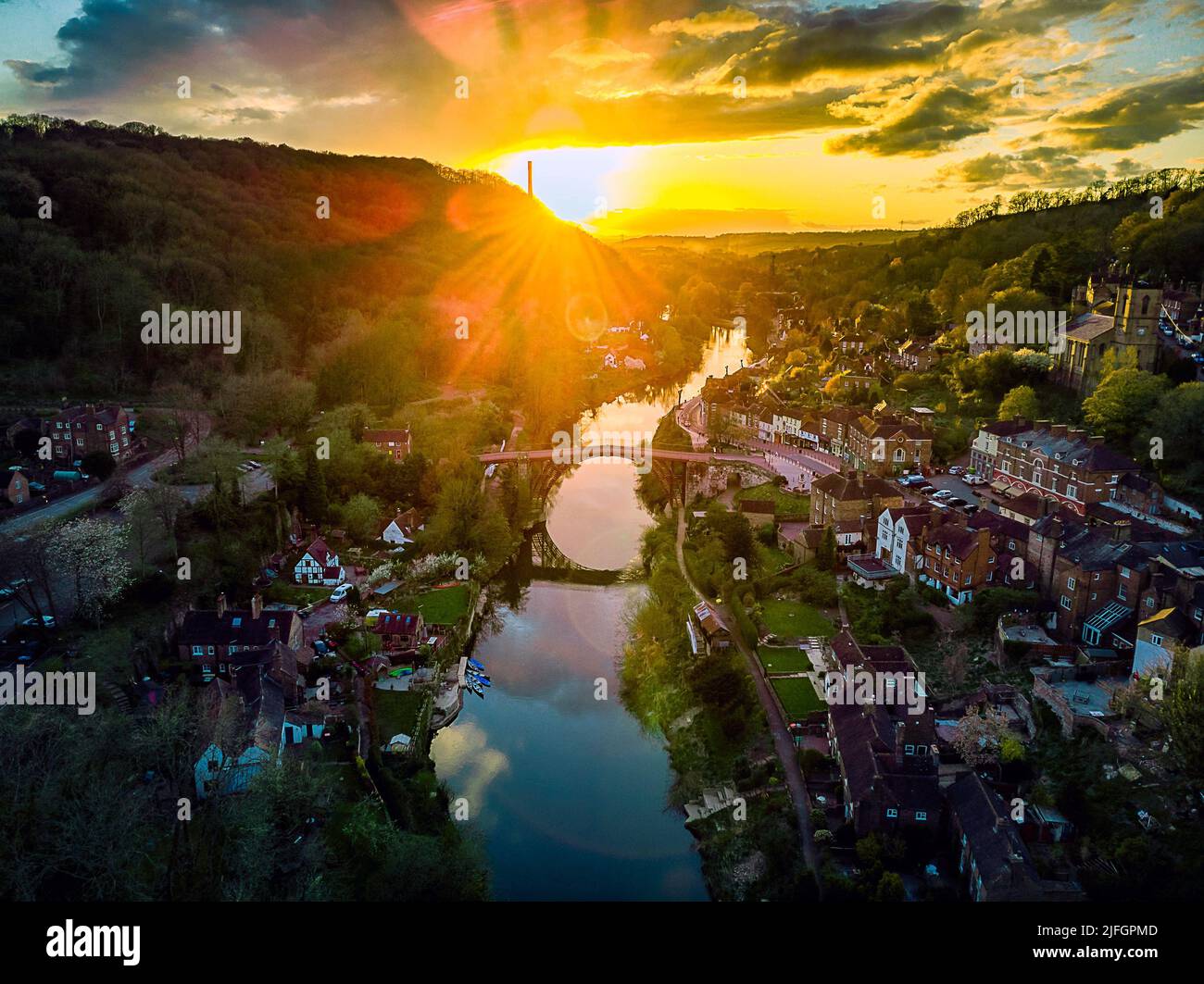 A panoramic view of the Ironbridge during the sunset Stock Photo