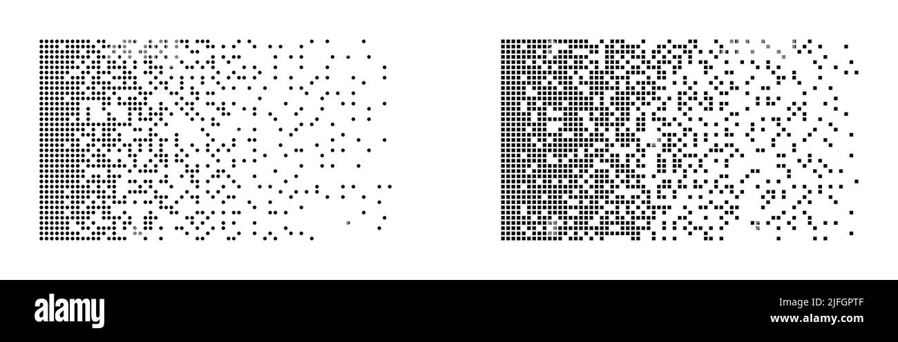 Disintegration set. Black and white dots. Big data concept. Broken pixel mosaic. Future technology. Machine Learning visualization. Vector Stock Vector