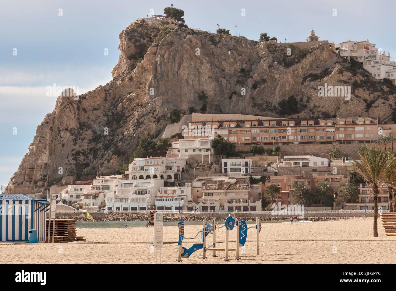 Poniente beach, Benidorm Lounge and Roman Site, Castellum Tossal de la Cala, Alicante, Valencian Community, Spain, Europe Stock Photo
