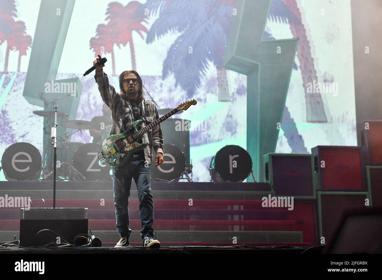 Rivers Cuomo, Weezer performs during The Hella Mega Tour Paris La