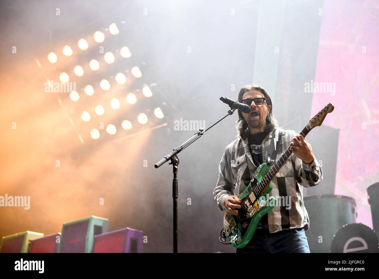 Rivers Cuomo, Weezer performs during The Hella Mega Tour Paris La