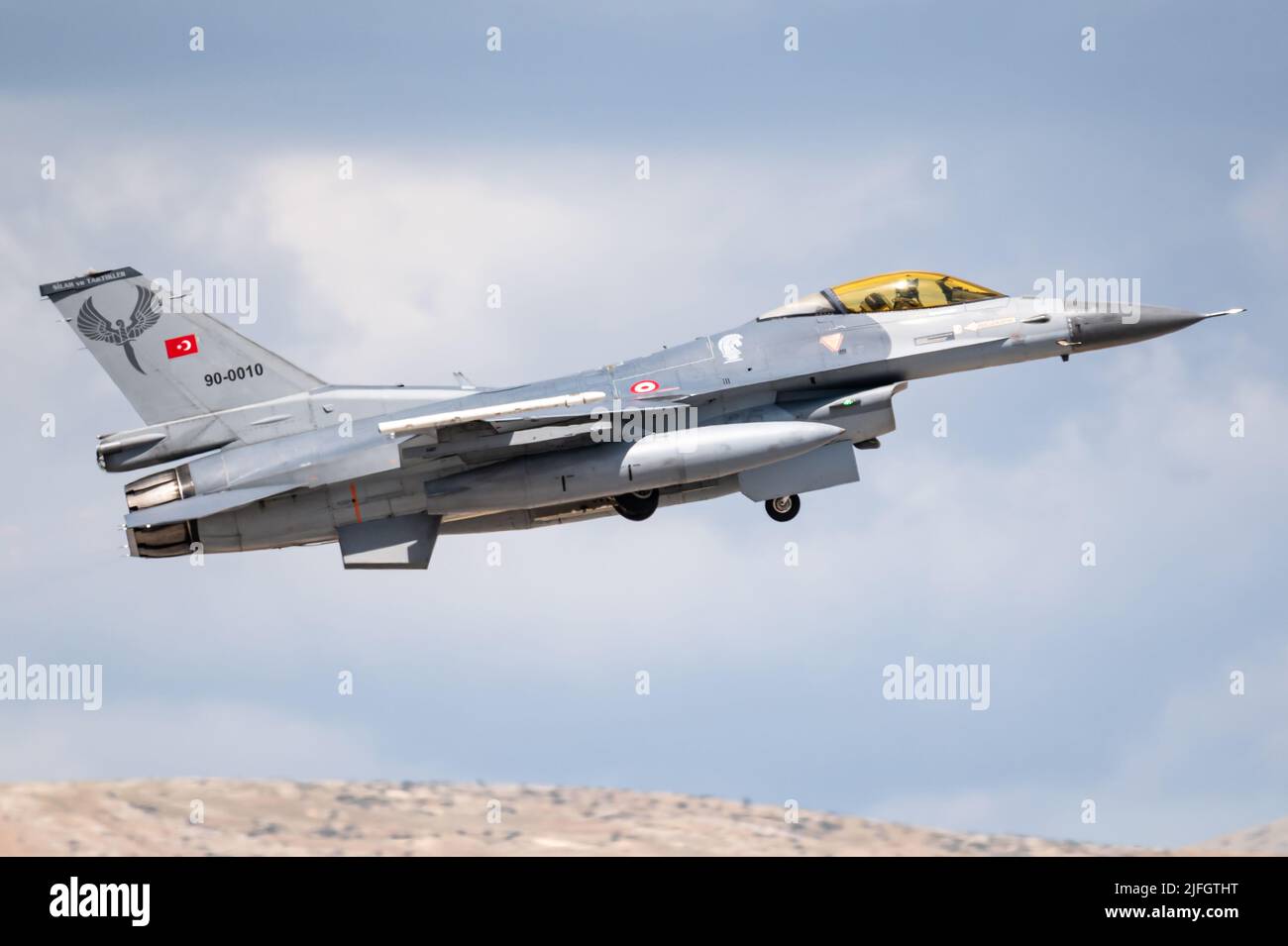 A F-16 Fighting Falcon fighter jet of the Turkish Air Force at the Konya Air Base in Turkey. Stock Photo