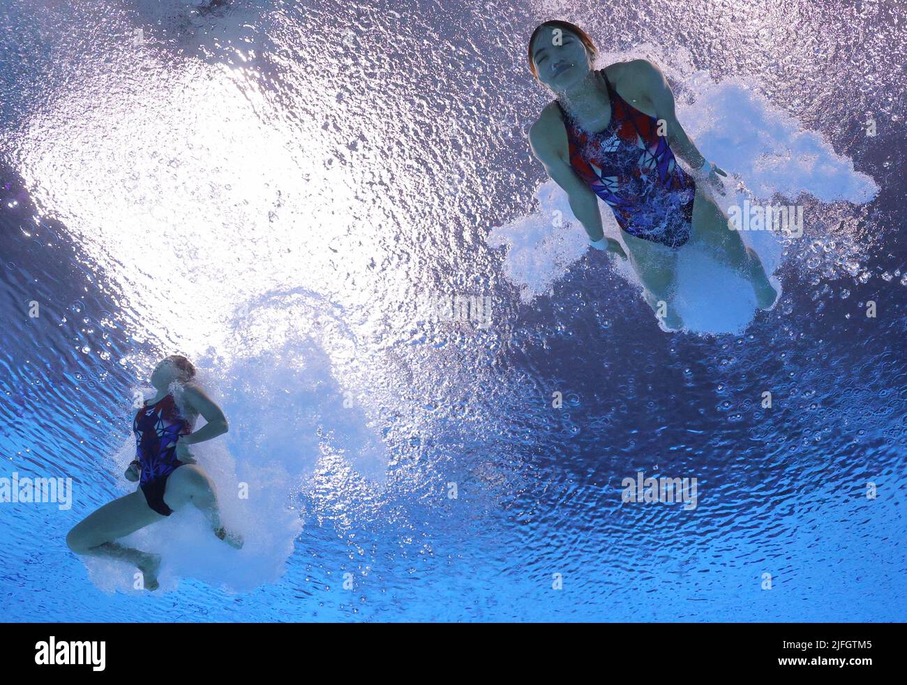 Diving - FINA World Championships - Duna Arena, Budapest, Hungary - July 3, 2022 Malaysia's Yan Yee Ng and Nur Dhabitah Sabri in action during the women's 3m synchronised final REUTERS/Antonio Bronic Stock Photo