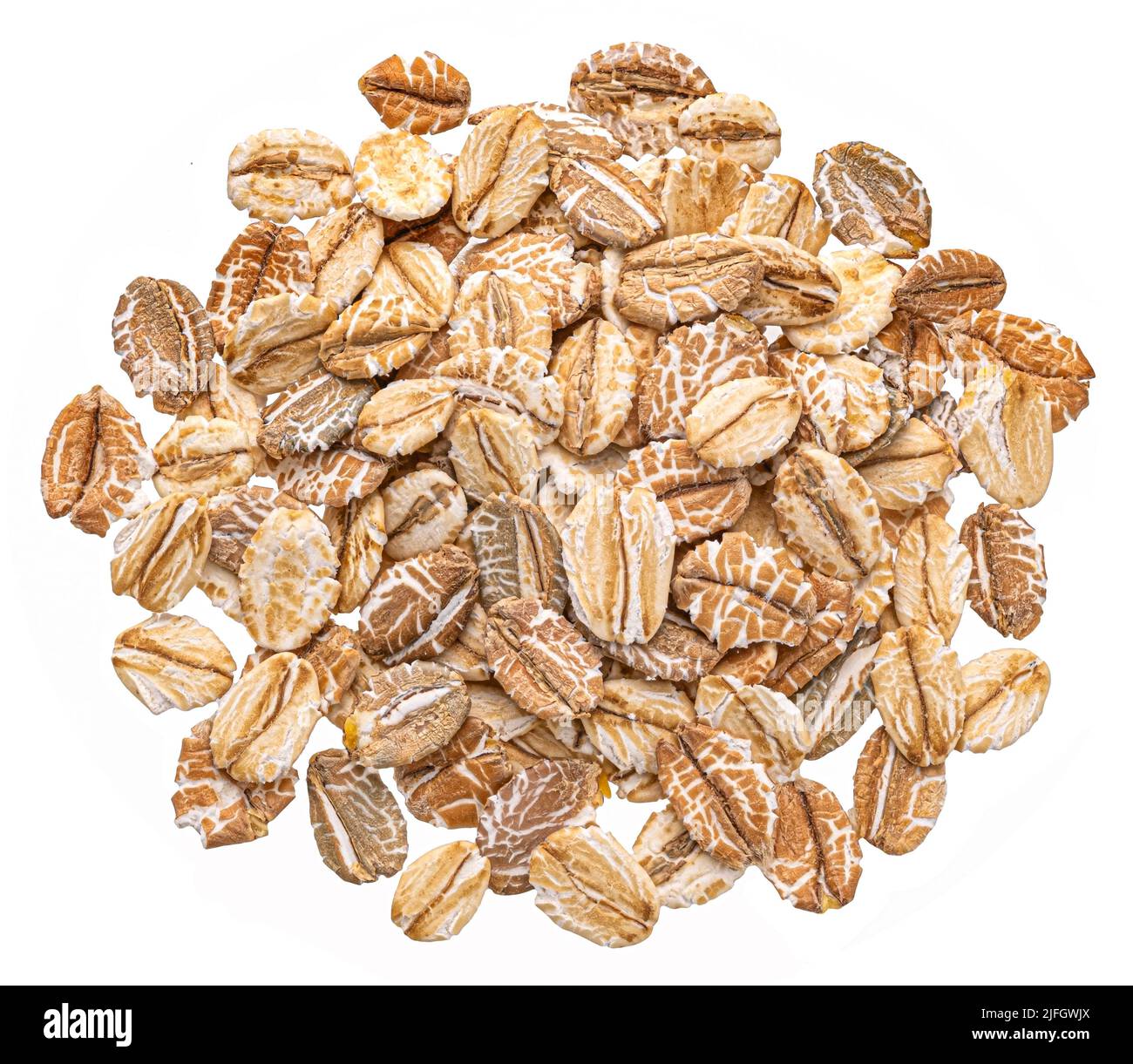 Mix of oat and rye flakes isolated on white, top view Stock Photo