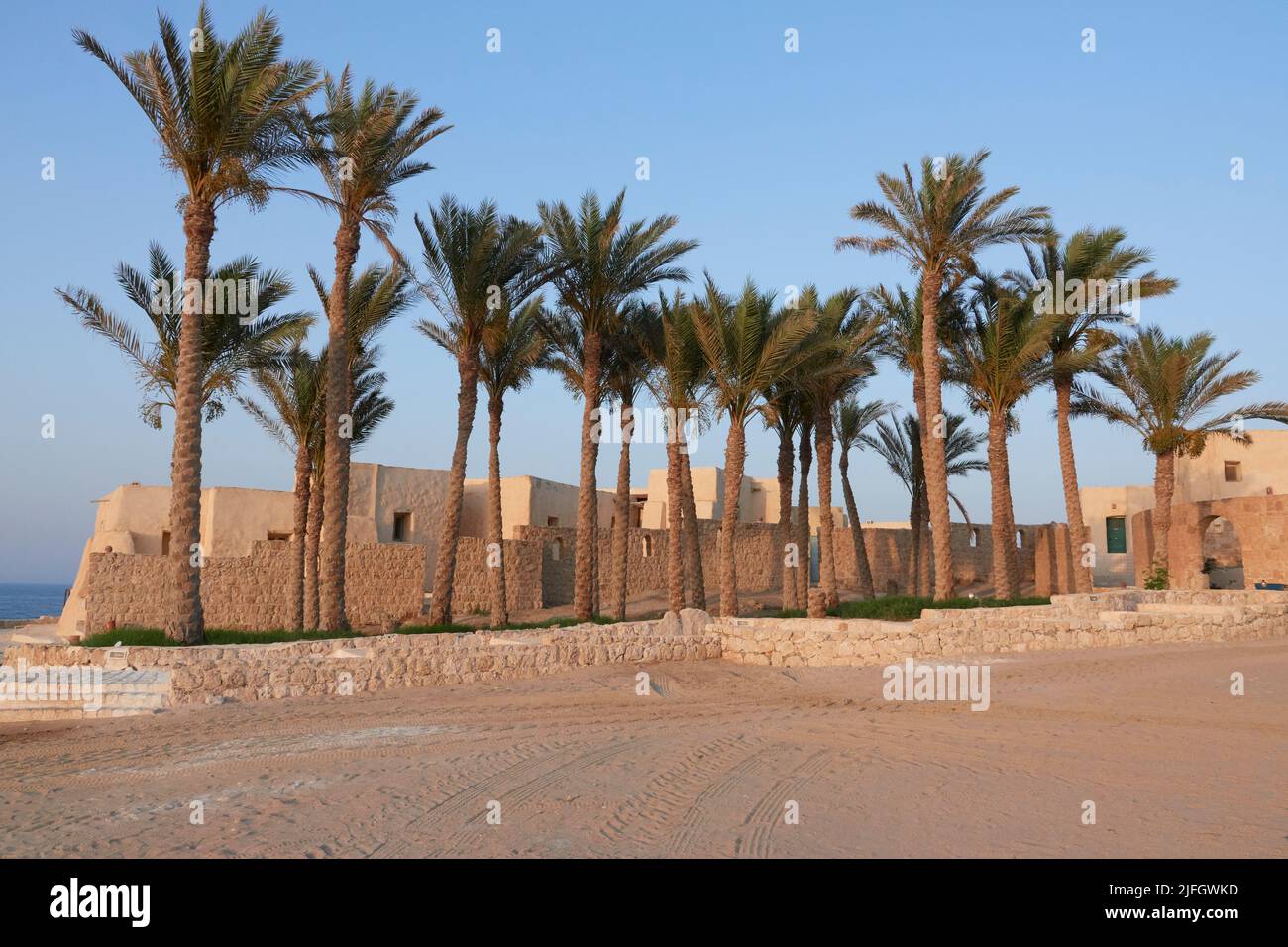 Nubian Style Holiday Resort With Palm Grove, Reminiscent Of An Oasis, On The Red Sea. Marsa Alam, Egypt Stock Photo