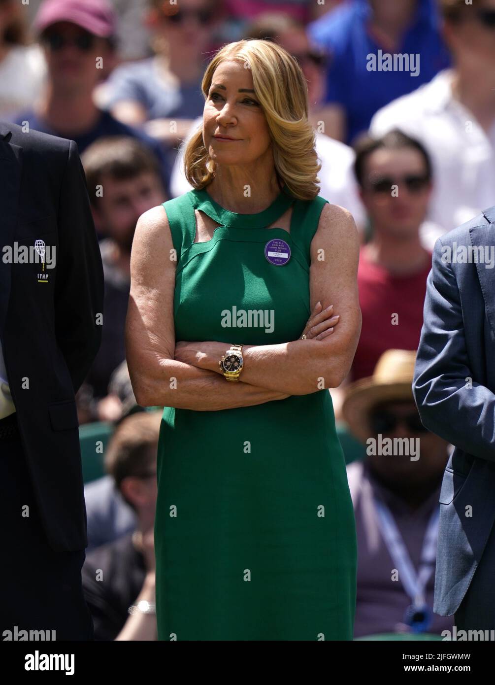 Former Wimbledon champion Chris Evert during day seven of the 2022 Wimbledon Championships at the All England Lawn Tennis and Croquet Club, Wimbledon. Picture date: Sunday July 3, 2022. Stock Photo