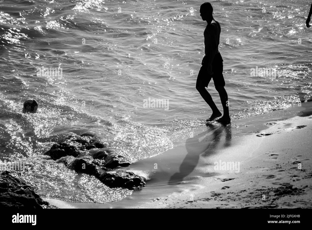 Salvador, Bahia, Brazil - November 01, 2021: People playing beach soccer at Paciencia beach in Rio Vermelho neighborhood in Salvador, Bahia. Stock Photo