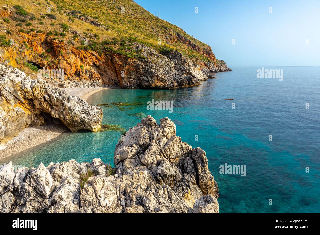Paradise Sicily beach with no people and turquoise sea - Cala Capreria at  natural reserve “Riserva dello Zingaro” in Scopello, Sicily Stock Photo -  Alamy