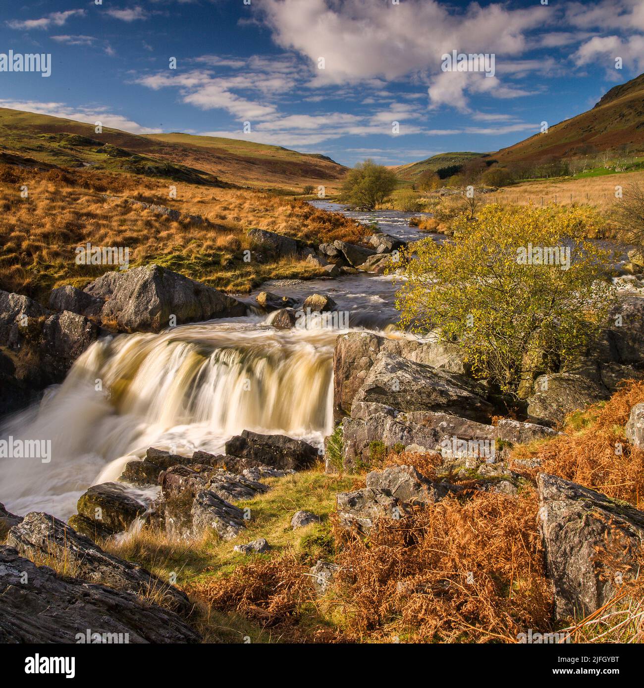 Waterfalls on the Afon Claerwen, Elan Valley, Mid Wales, UK Stock Photo
