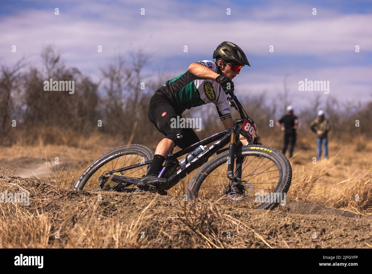 A Caucasian boy riding a bike in a race held in the DFW metroplex in Texas Stock Photo