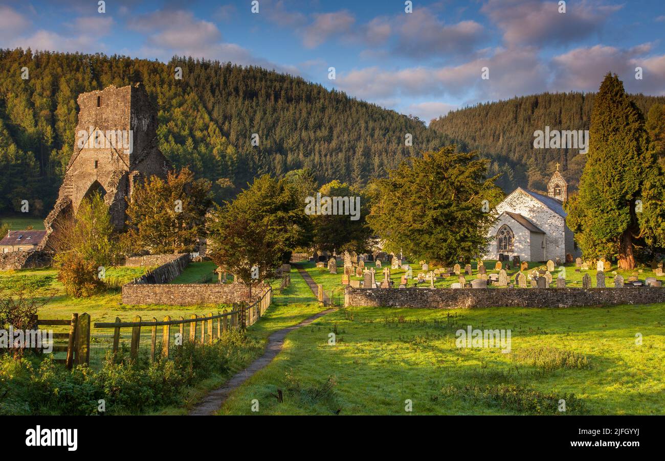 Talley Abbey ruins and St Michael and All Saints Church, Talley, Carmarthenshire, Wales, UK Stock Photo