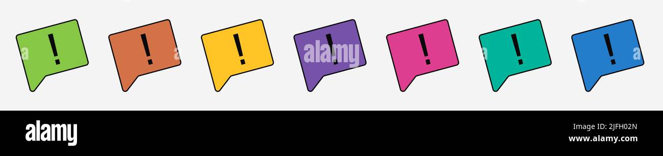 Multicolored speech bubble icons. Flag icon with exclamation mark point. Communication, the dialogue of people. Illustration on white isolated backgro Stock Vector
