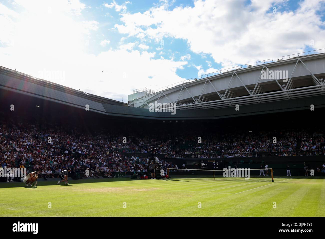2nd July 2022,  All England Lawn Tennis and Croquet Club, London, England;  Wimbledon Tennis tournament; Paula Badosa during her match with Petra Kvitova in the womens singles Stock Photo
