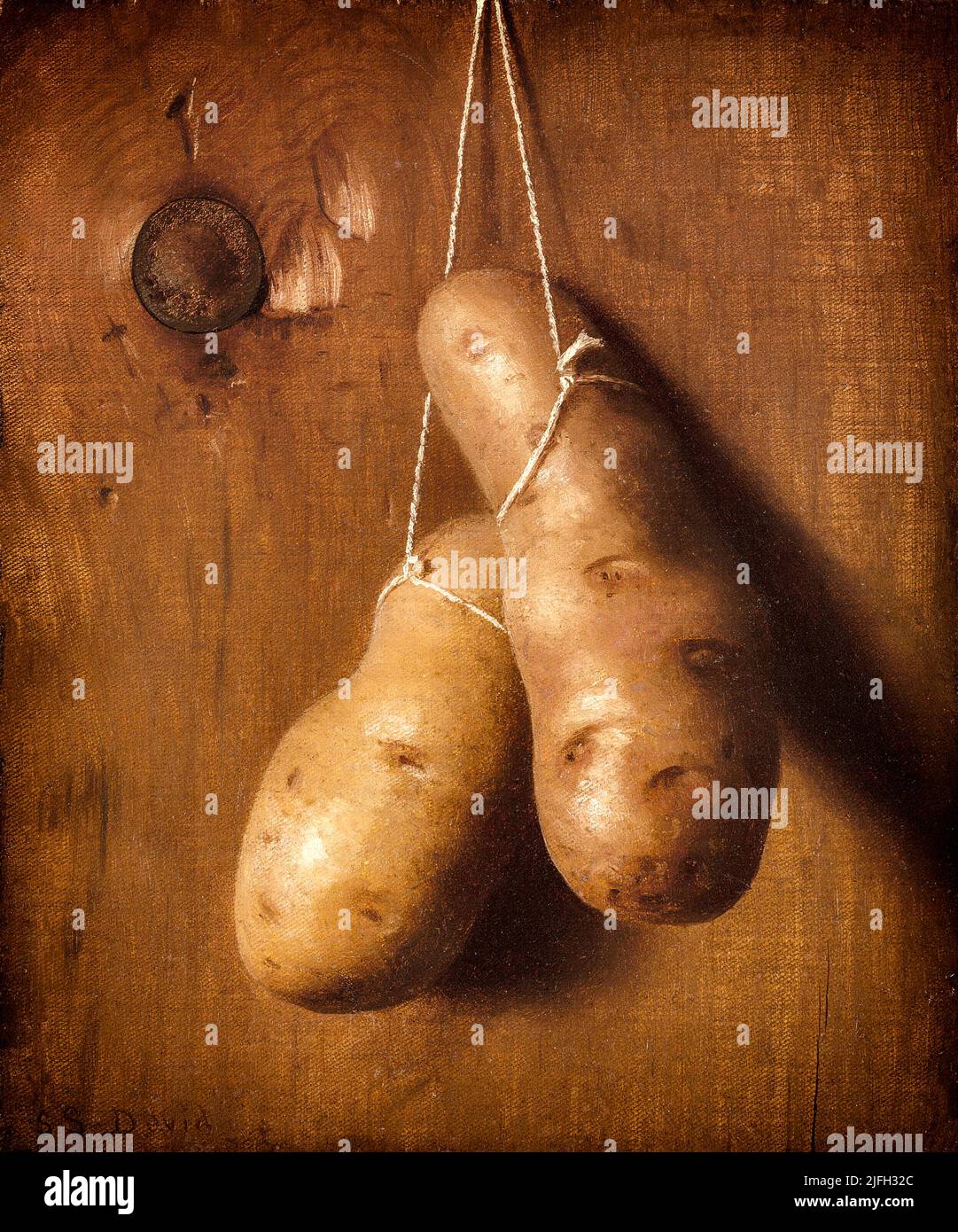 An 1880 painting of potatoes, originally subtitled the Irish Question by the American Artist De Scott Evans (1847–1898) Stock Photo