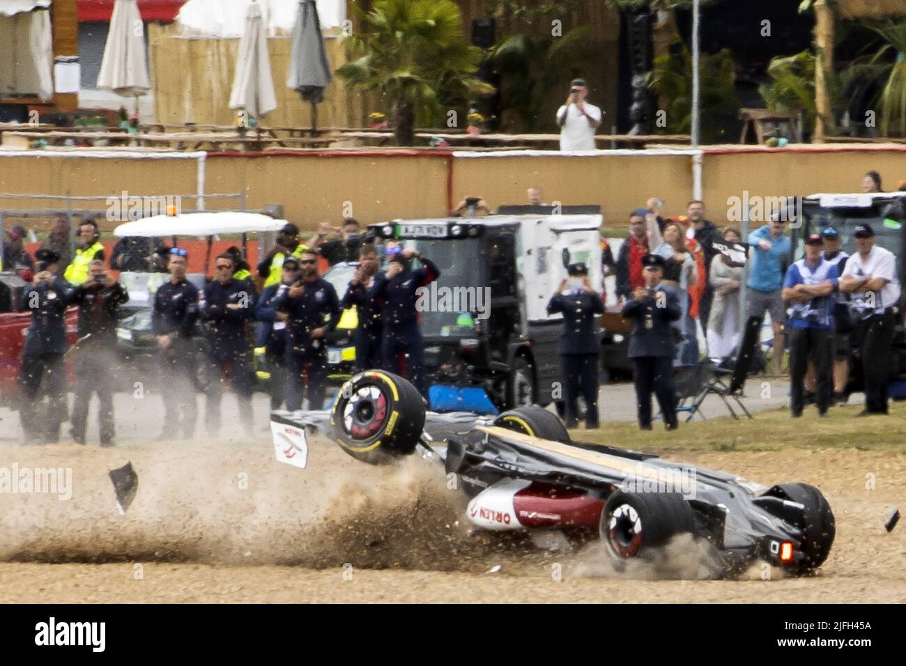 NORTHAMPTON Guanyu Zhou (24) driving the Alfa Romeo C40 crashes