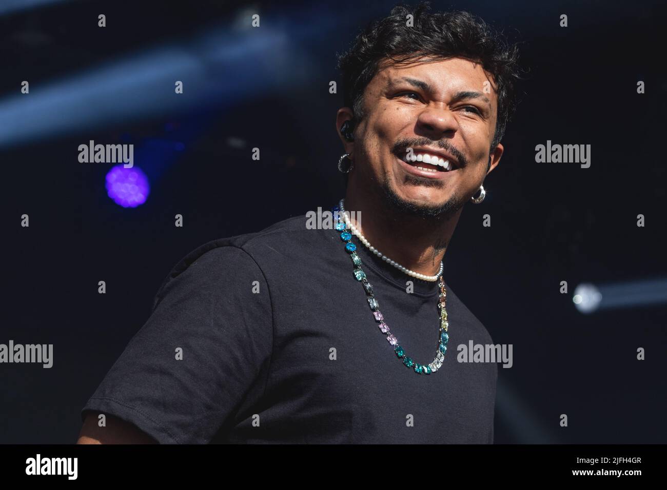 Rapper Xamã during a performance at the Turá Festival in the outside ...