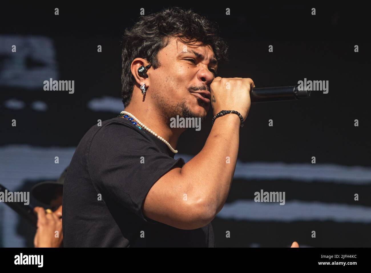 Rapper Xamã during a performance at the Turá Festival in the outside ...