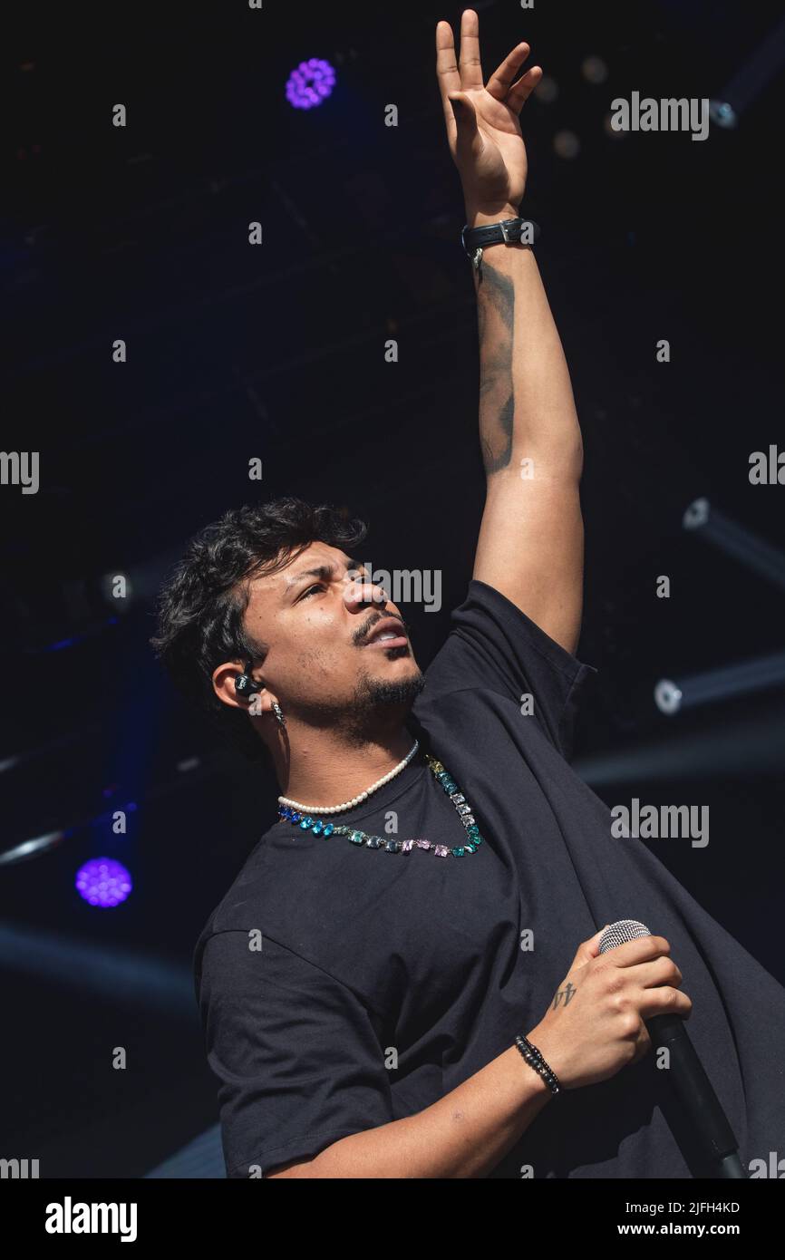 Rapper Xamã during a performance at the Turá Festival in the outside ...