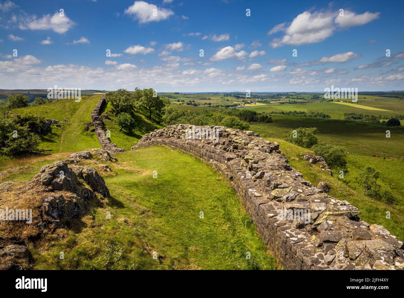 West along Hadrian’s Wall at Walltown Crags, Northumberland, England ...