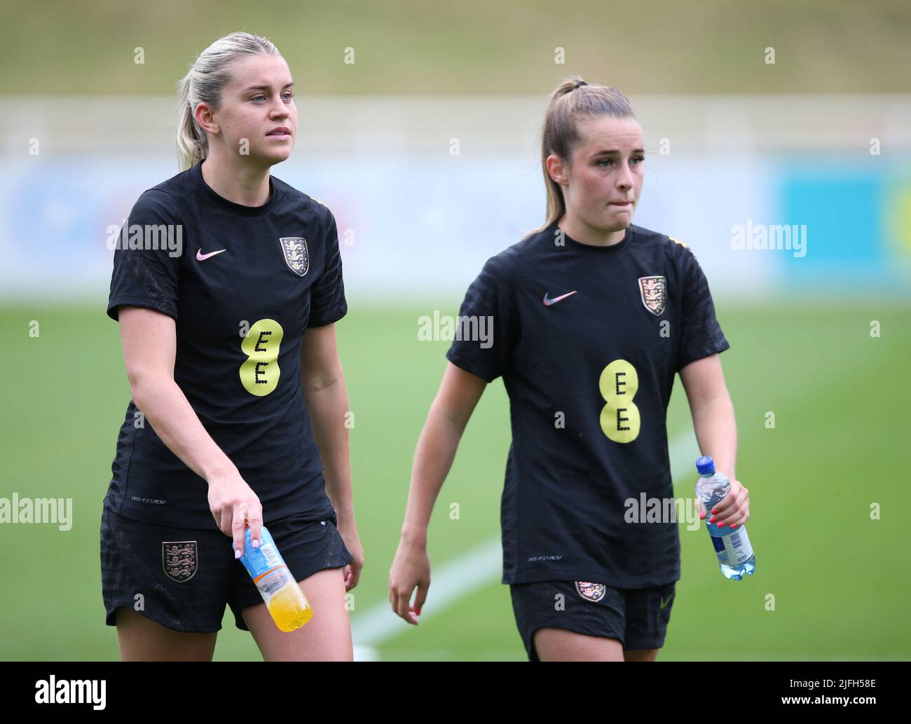 England's Alessia Russo (left) and Ella Toone during a training session at St. George's Park, Burton-on-Trent. Picture date: Sunday July 3, 2022. Stock Photo