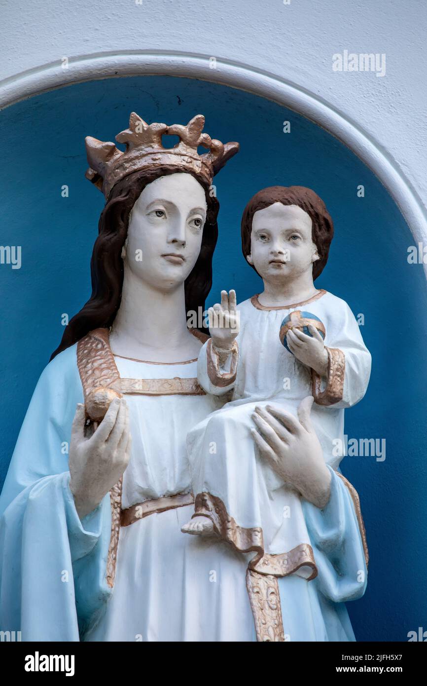 London, UK - May 19th 2022: The beautiful sculpture on the exterior of St. Marys Catholic Church in Hampstead, London, UK. Stock Photo