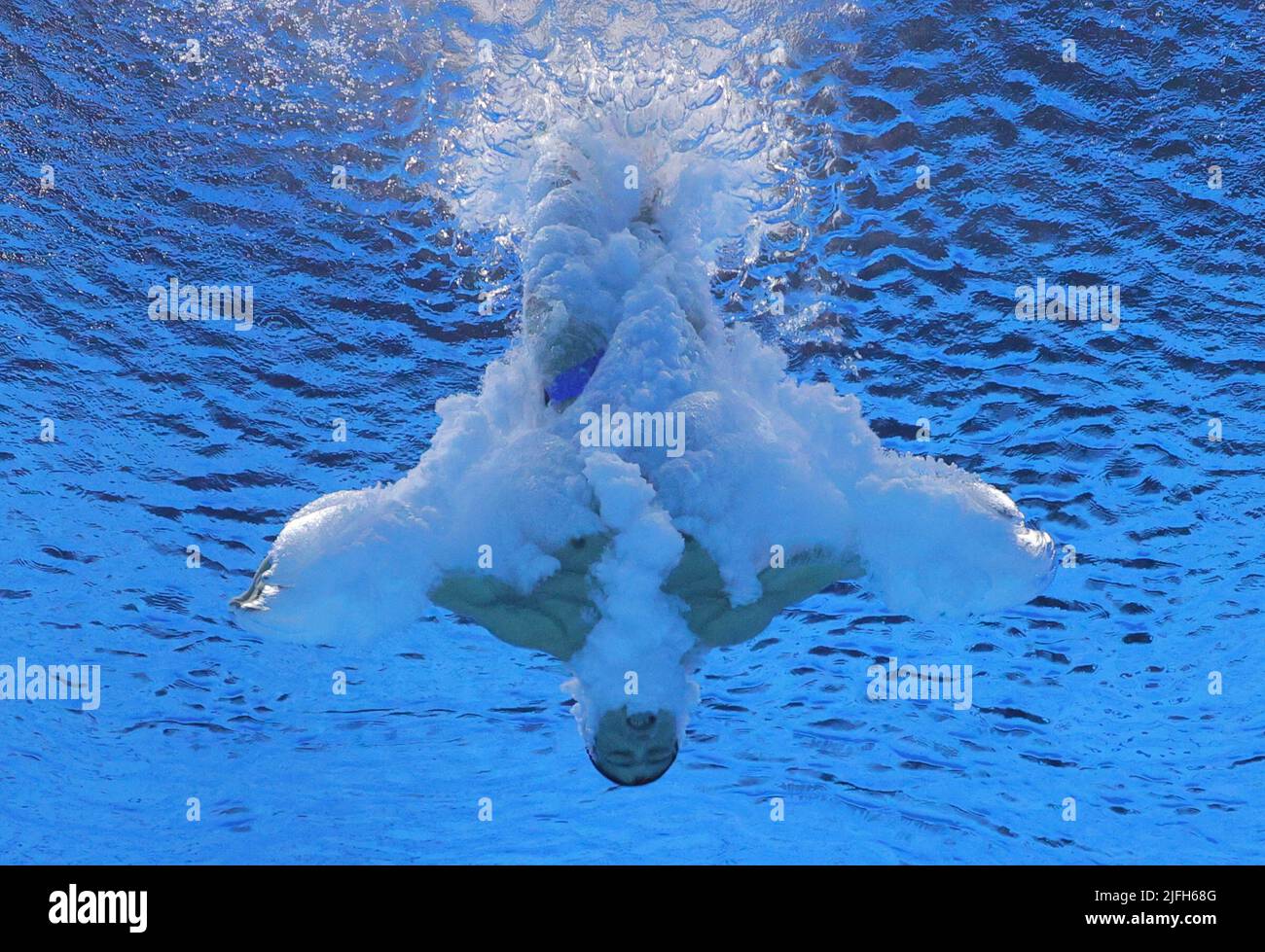Diving - FINA World Championships - Duna Arena, Budapest, Hungary - July 3, 2022 China's Jian Yang in action during the men's 10m platform final REUTERS/Antonio Bronic Stock Photo