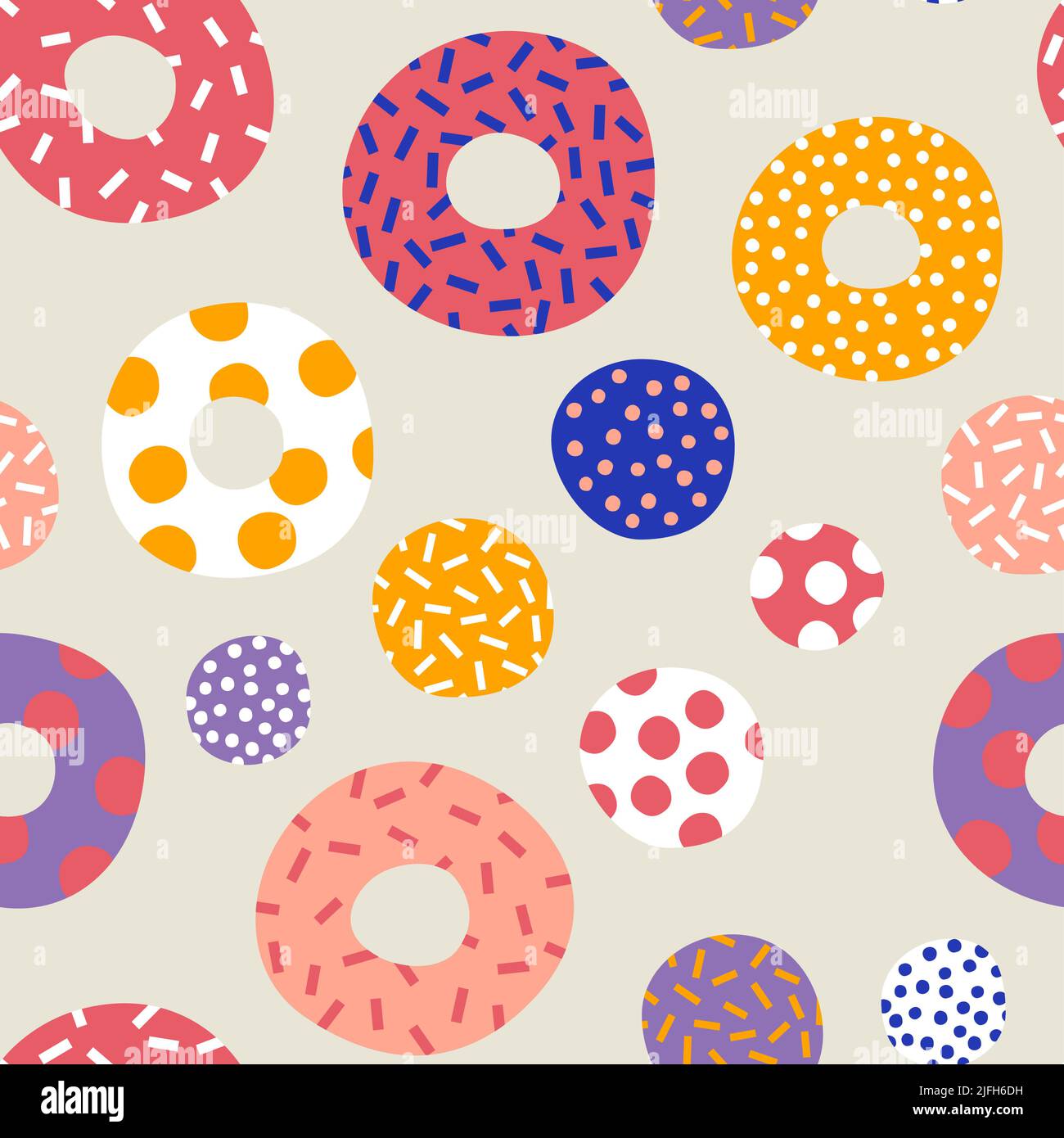Vector Colorful Abstract Donut Cake with Topping or Frosting Seamless Pattern for Packaging or Gift Wrapping Paper. Stock Vector