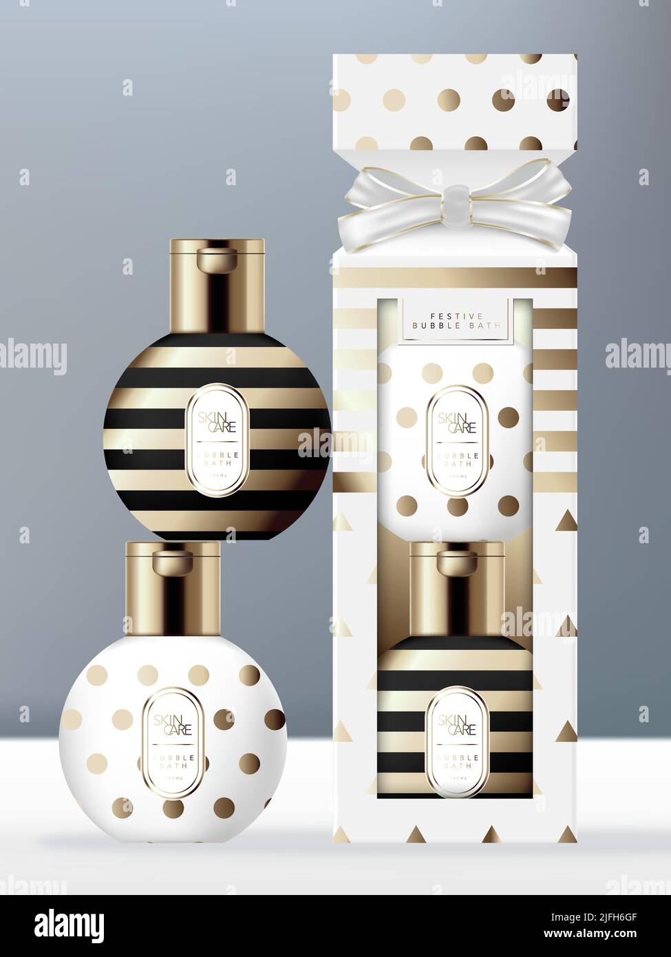 Vector Festive Packaging Toiletries Set with Bauble Bottle & Ribbon