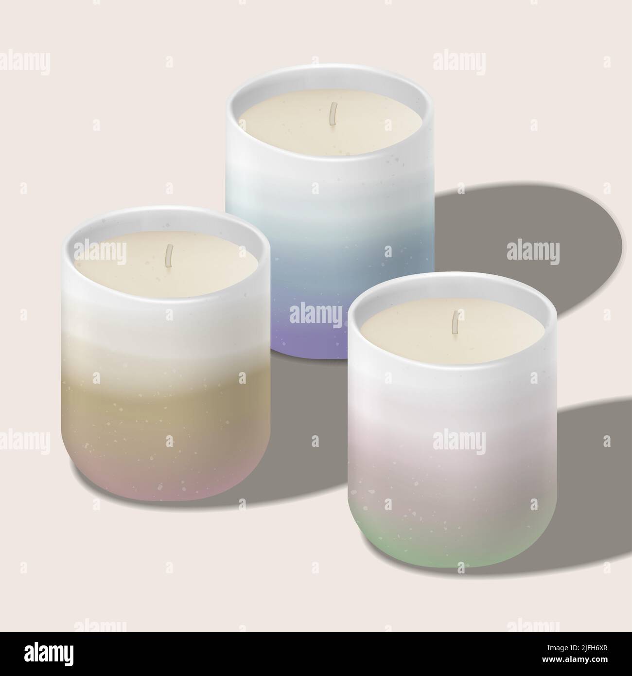 Vector Scented Candle in Traditional Asian or Japanese Ceramic Tea Cup. Gradient Colors Stock