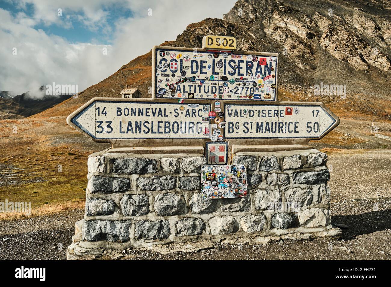 Road sign of Col de Liseran stage on the tour de france in the french alps Stock Photo