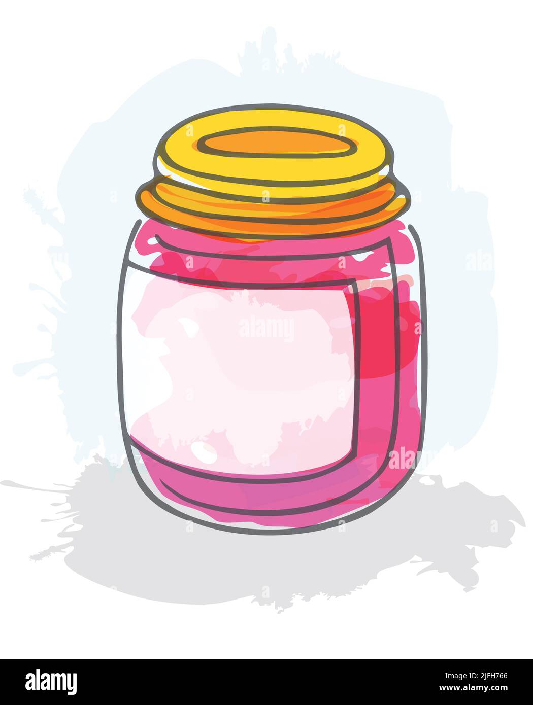 Jar of jam, creative illustration with watercolor style. Food logo element. Isolated abstract graphic design template. Drawing style concept. Bottle o Stock Vector