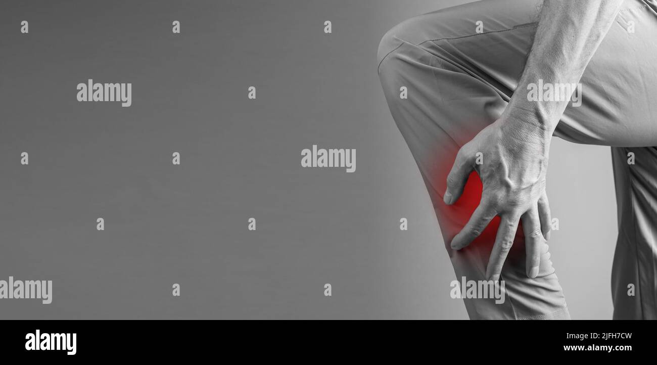 Shin, leg pain concept. Abstract injury of muscle. Banner with copy space Stock Photo Alamy