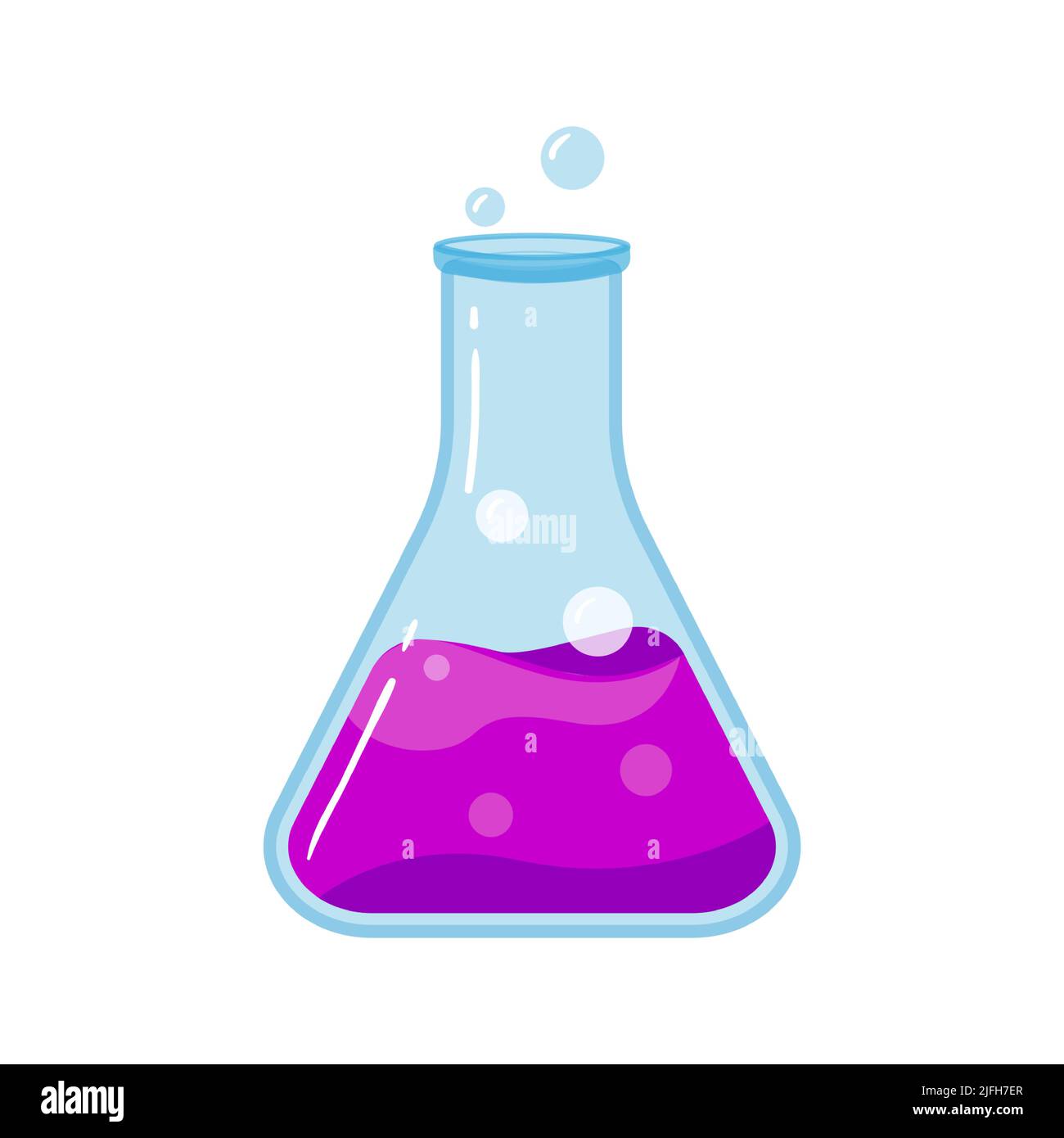 Laboratory glass flask with chemical purple liquid, scientific object vector icon illustration. Stock Vector