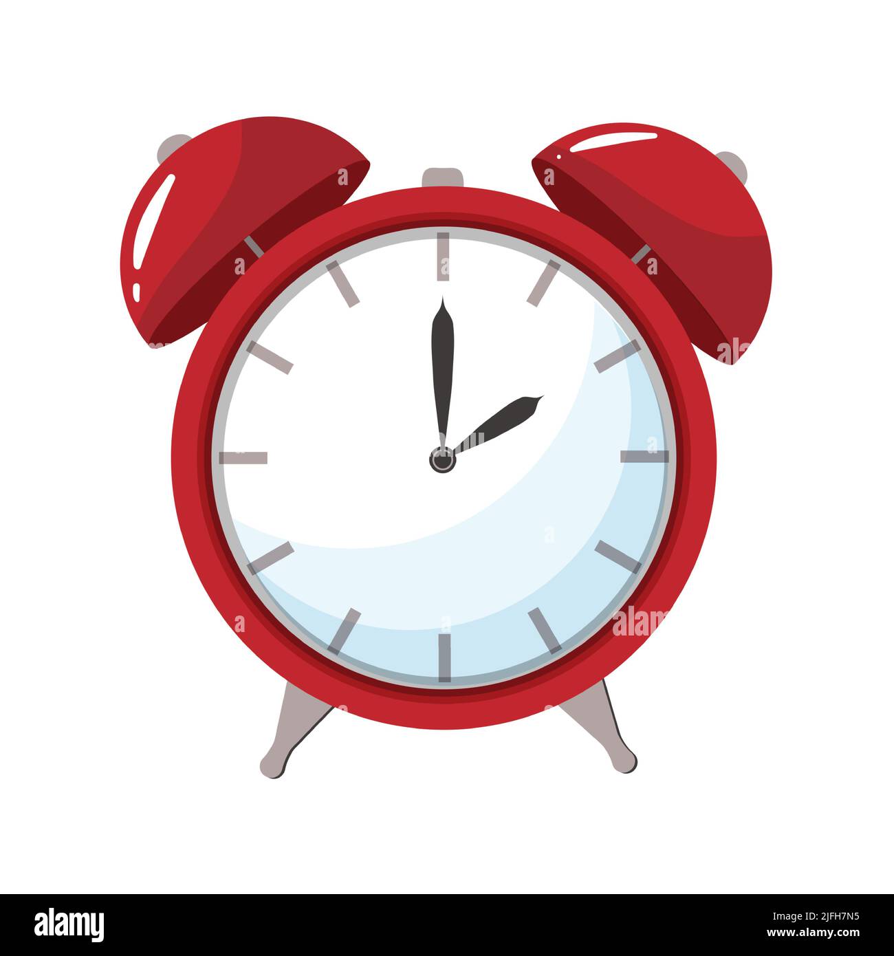 Alarm clock red wake up time consept icon iin flat style. Vector illustration isolated on white background. Stock Vector