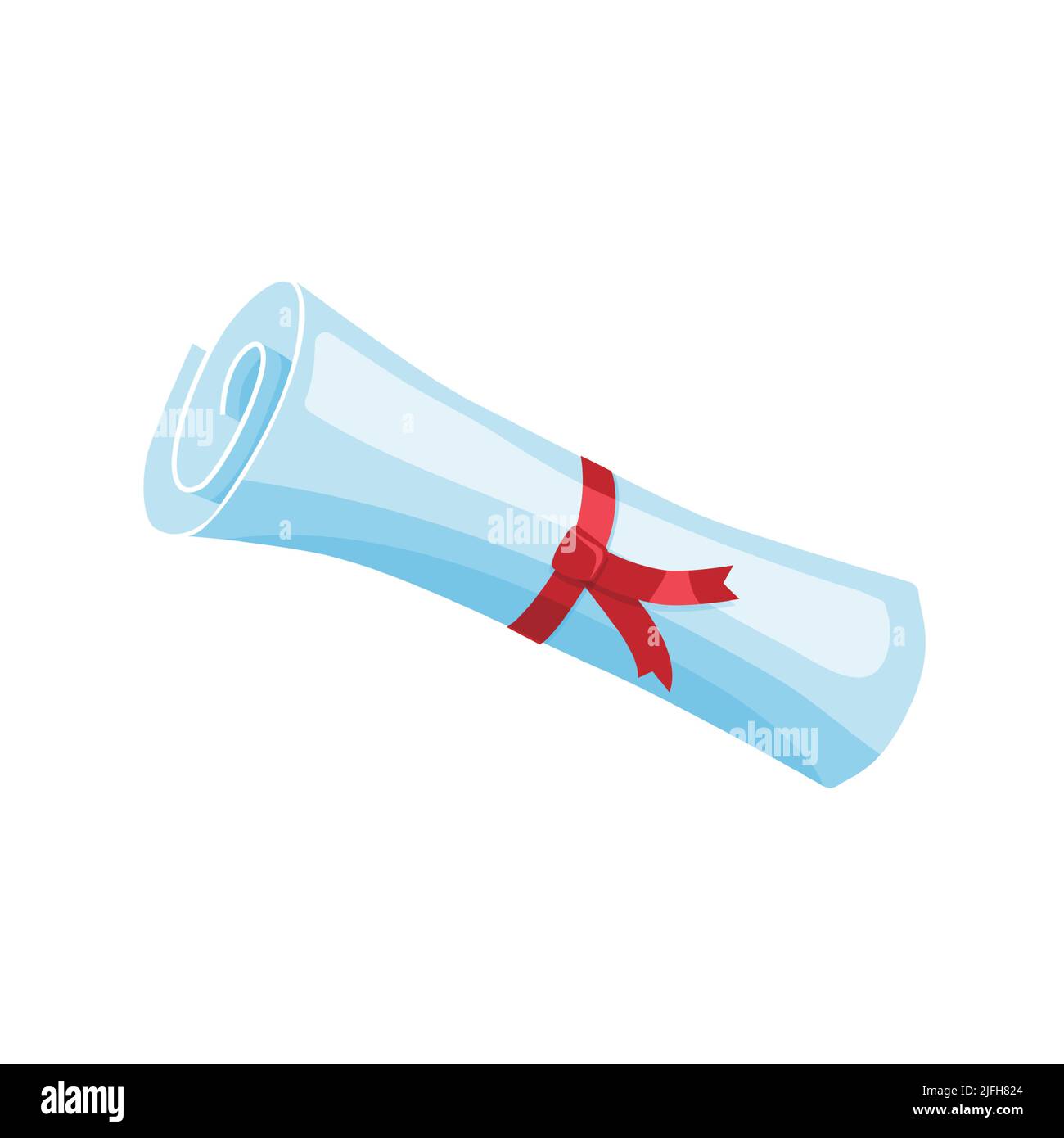 Degree Scroll with Red Ribbon vector illustration Isolated on White Background. University, school, or college degree certificate icon. Stock Vector