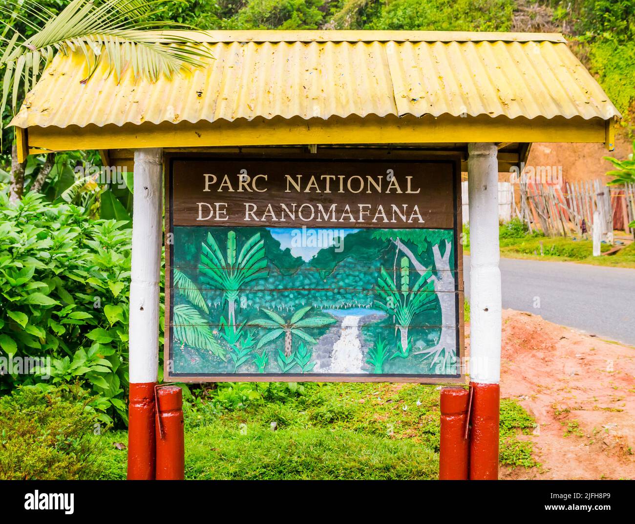 Entrance sign to Ranomafana National Park, Madagascar Stock Photo