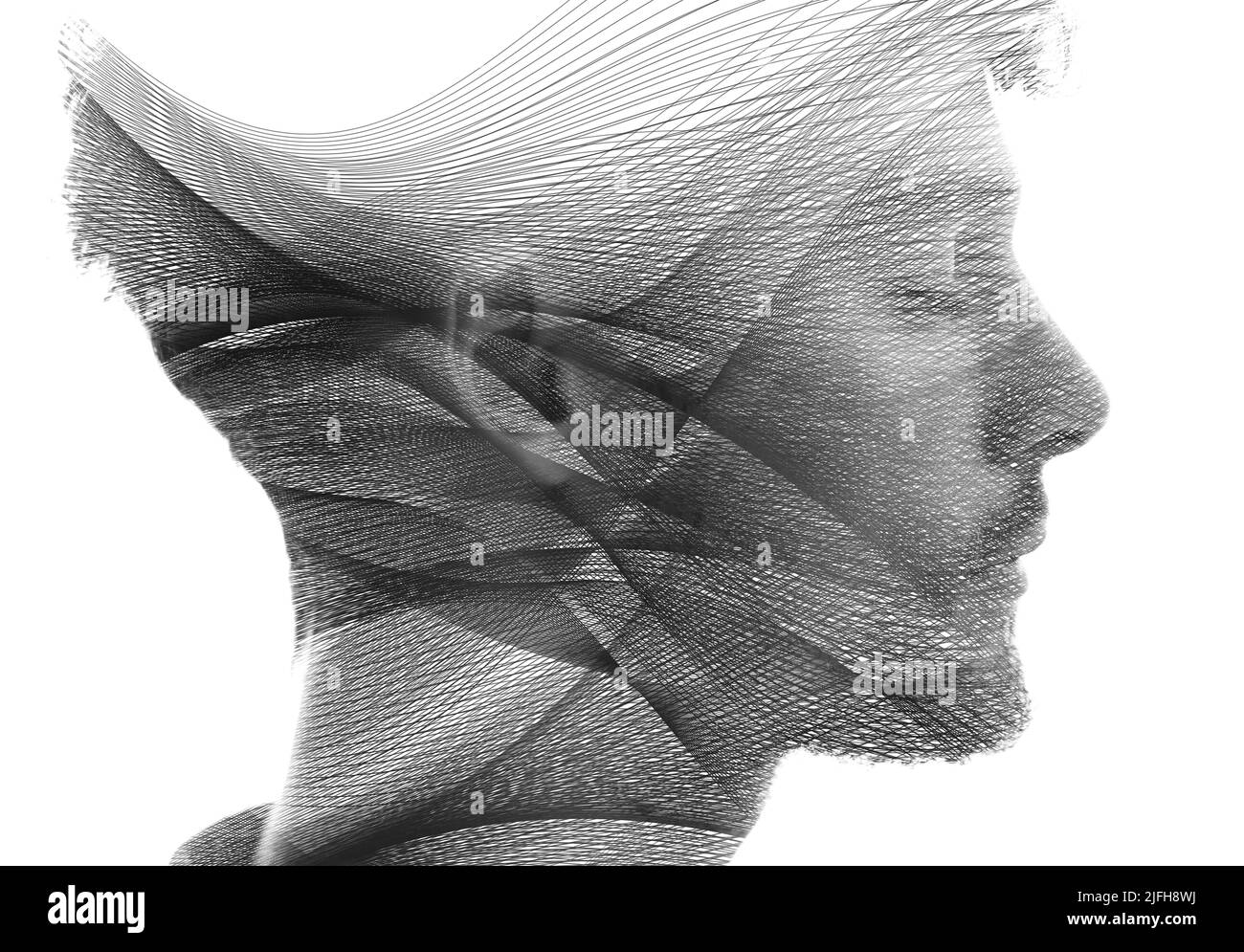 Abstract digital waves and a portrait Stock Photo